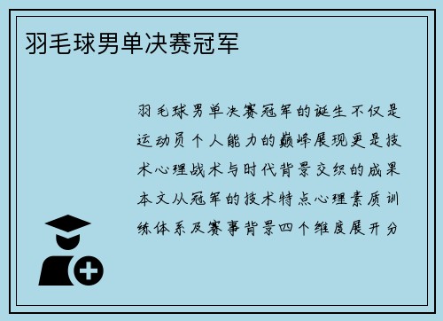 羽毛球男单决赛冠军