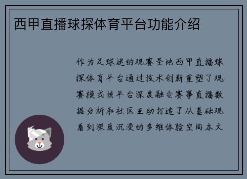 西甲直播球探体育平台功能介绍